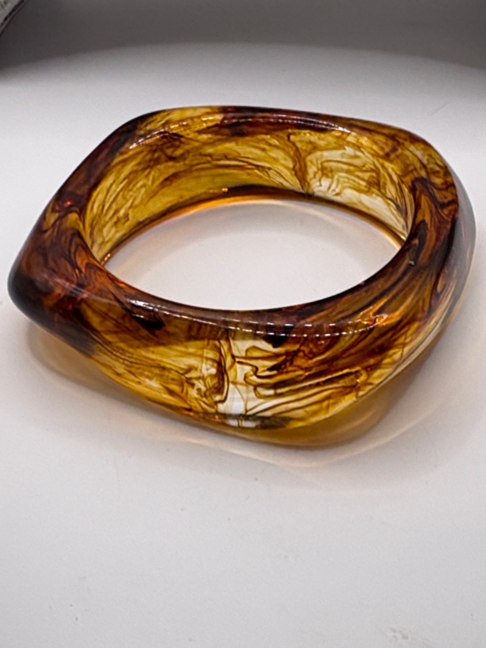 Twenty Compass Cognac Amber Swirl Resin Square Bangle Bracelet